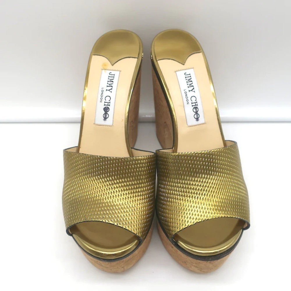 Jimmy Choo Deedee 125 Cork Platform Sandals Gold Metallic Leather Size 36 NEW - Picture 3 of 12